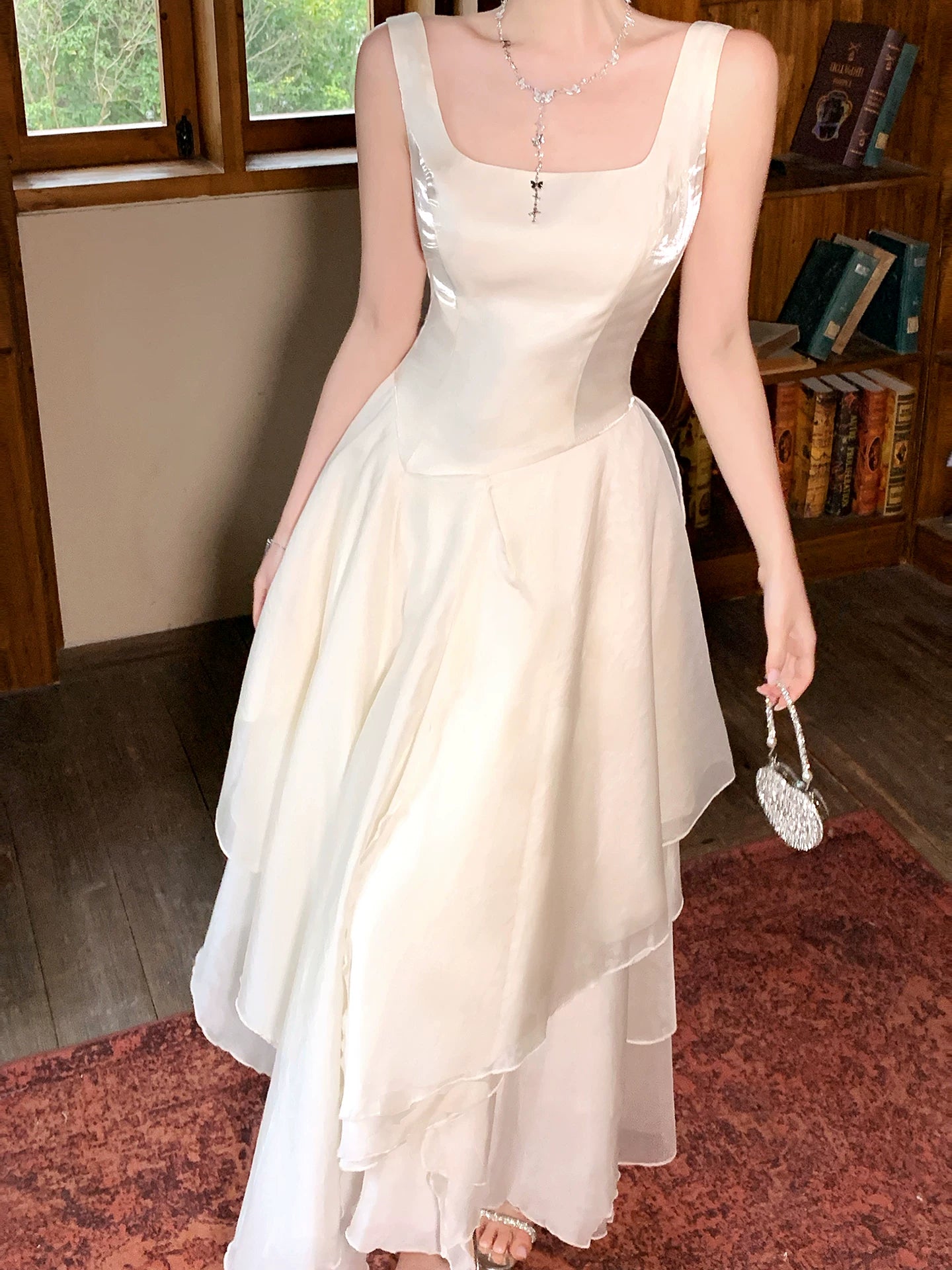 Square Neck  A Line Birthday Dress Ruffled Graduation Dress  P1555