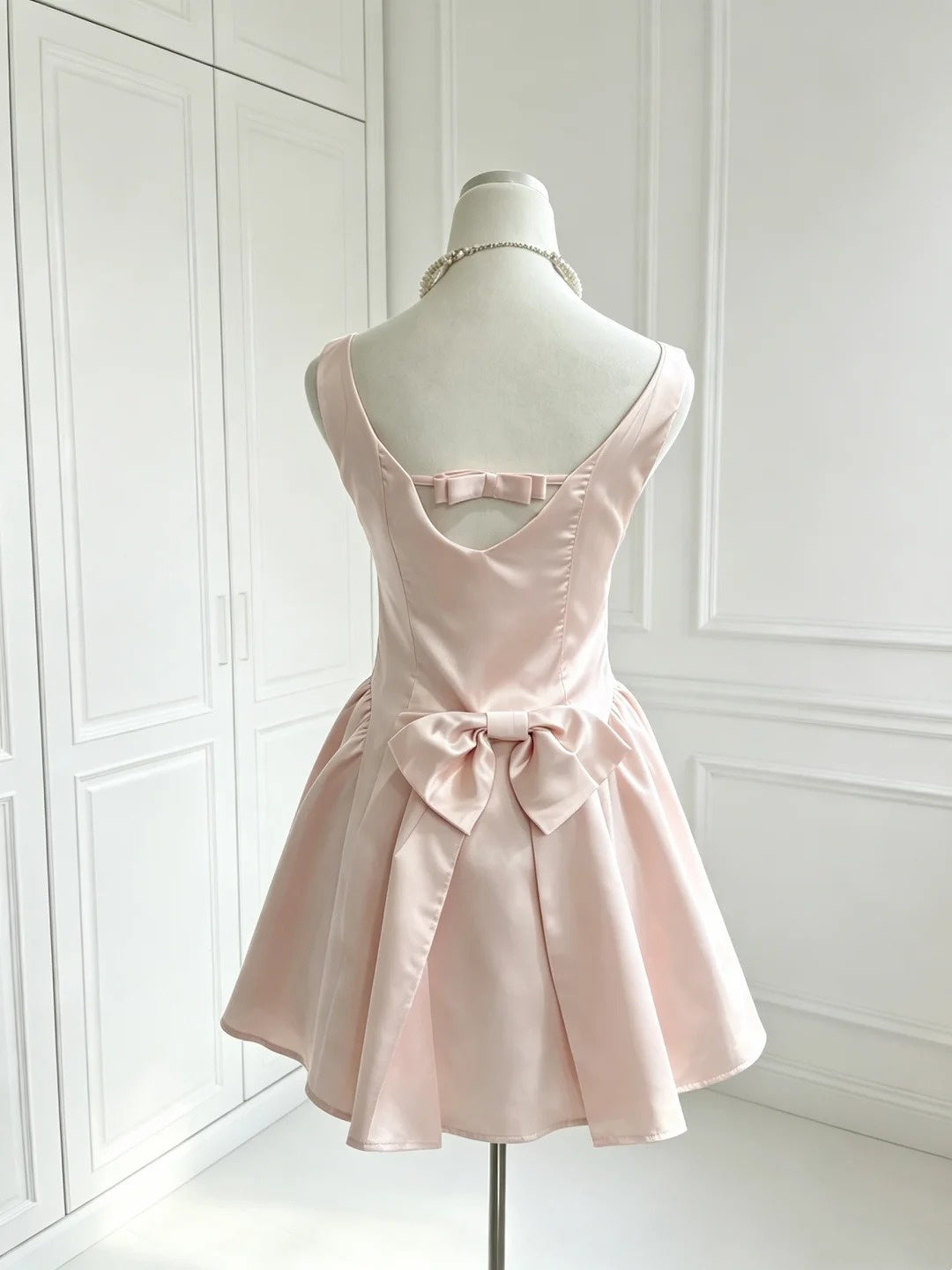 Square Neck A Line Pink Satin Homecoming Dress Short Birthday Dress  P2397