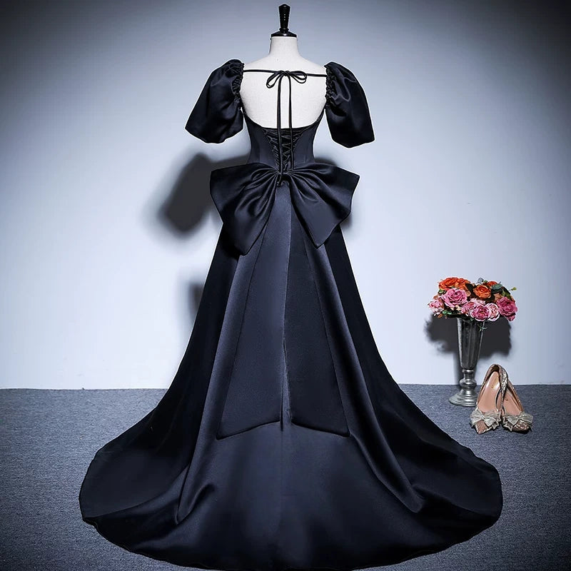 Square Neck A Line Satin Formal Prom Dress with Bow Knot  P2708
