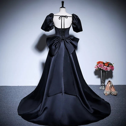 Square Neck A Line Satin Formal Prom Dress with Bow Knot  P2708