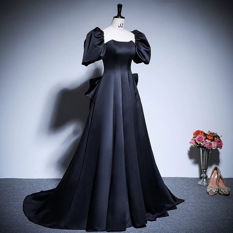Square Neck A Line Satin Formal Prom Dress with Bow Knot  P2708
