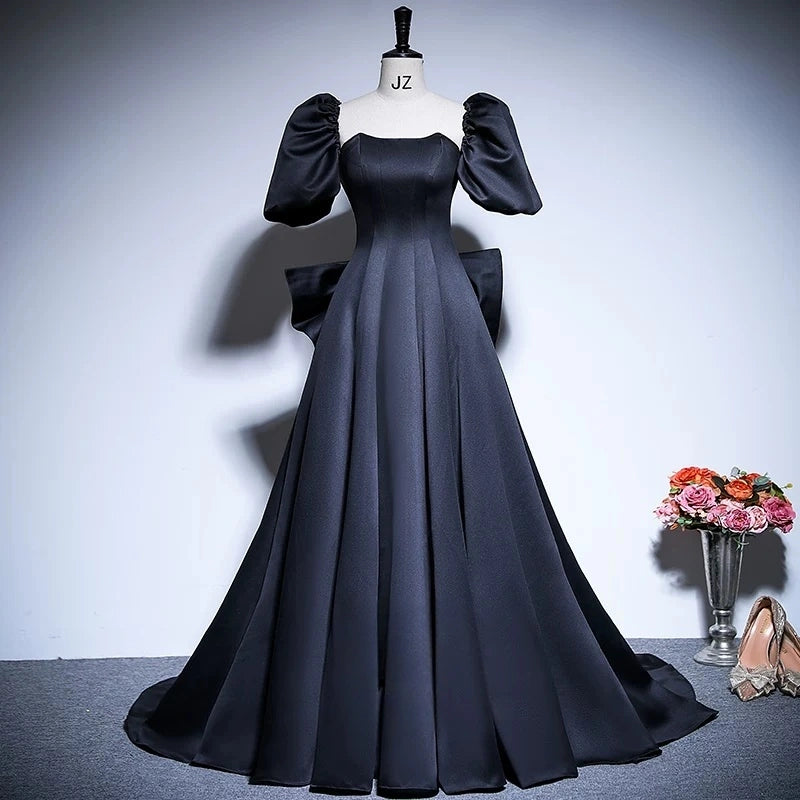 Square Neck A Line Satin Formal Prom Dress with Bow Knot  P2708