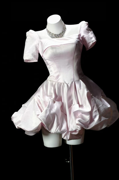 Square Neck A Line Satin Homecoming Dress Short Birthday Dress  P2041