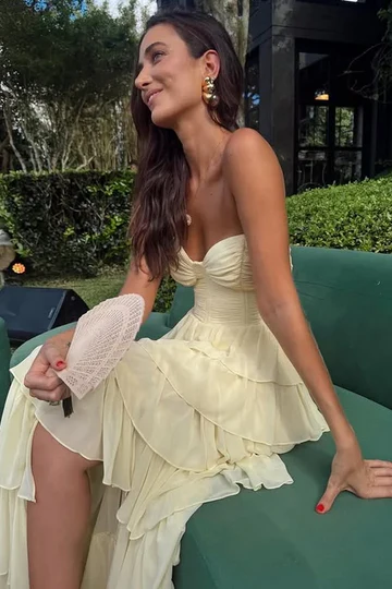 Strapless A-Line Layered Chiffon Formal Prom Dress Wedding Guest Dress  P859