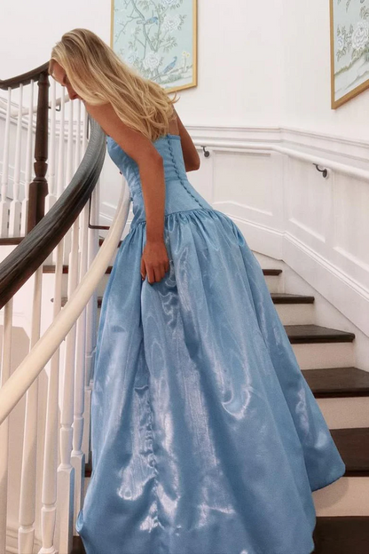 Strapless A-Line Satin Long Prom Dress With Bow  P843