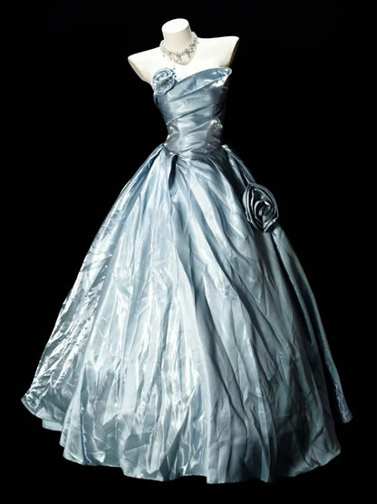 Strapless A Line Blue Formal Prom Dress Long Evening Dress  P2043