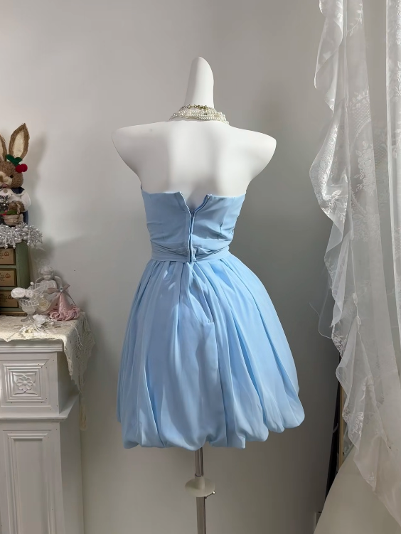 Strapless A Line Blue Homecoming Dress Short Party Dress  P2032