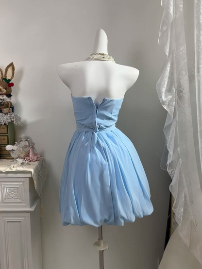 Strapless A Line Blue Homecoming Dress Short Party Dress  P2032