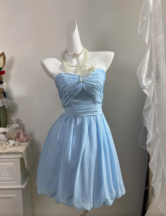 Strapless A Line Blue Homecoming Dress Short Party Dress  P2032