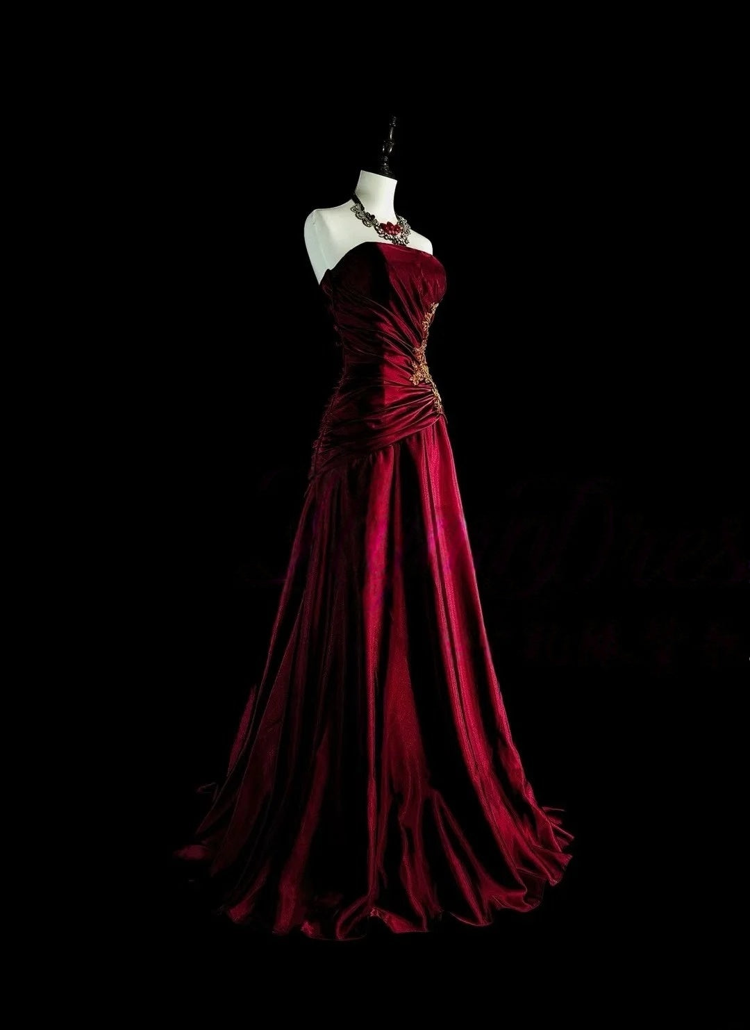 Strapless A Line Burgundy Retro Prom Dress Formal Evening Dress  P1288