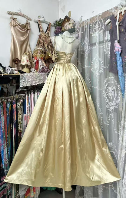 Strapless A Line Champagne Formal Prom Dress Satin Evening Dress   P2076