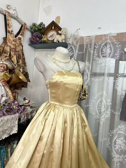 Strapless A Line Champagne Formal Prom Dress Satin Evening Dress   P2076