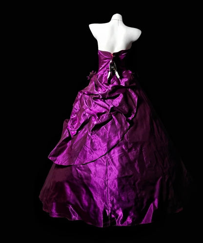 Strapless A Line Fuchsia Satin Formal Prom Dress Retro Evening Dress P1823
