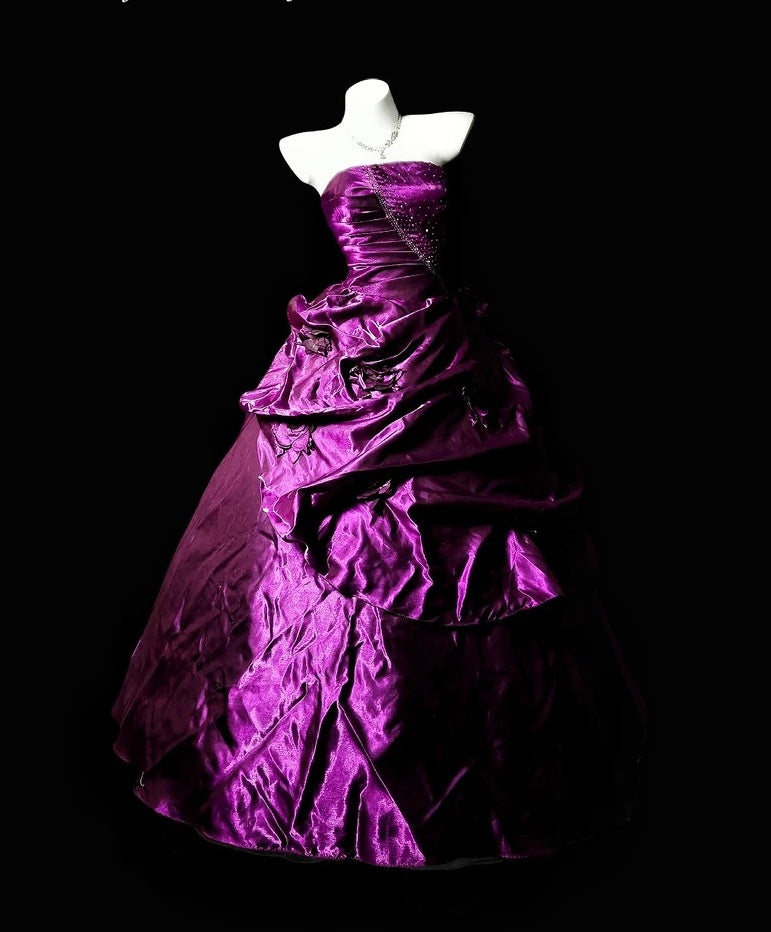 Strapless A Line Fuchsia Satin Formal Prom Dress Retro Evening Dress P1823