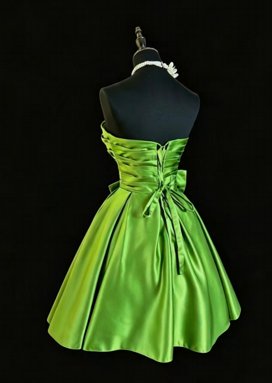 Strapless A Line Green Satin Homecoming Dress  P2033
