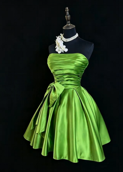 Strapless A Line Green Satin Homecoming Dress  P2033