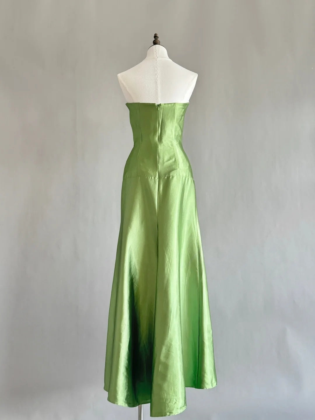 Strapless A Line Green Satin Prom Dress Formal Evening Dress P1321