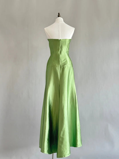Strapless A Line Green Satin Prom Dress Formal Evening Dress P1321