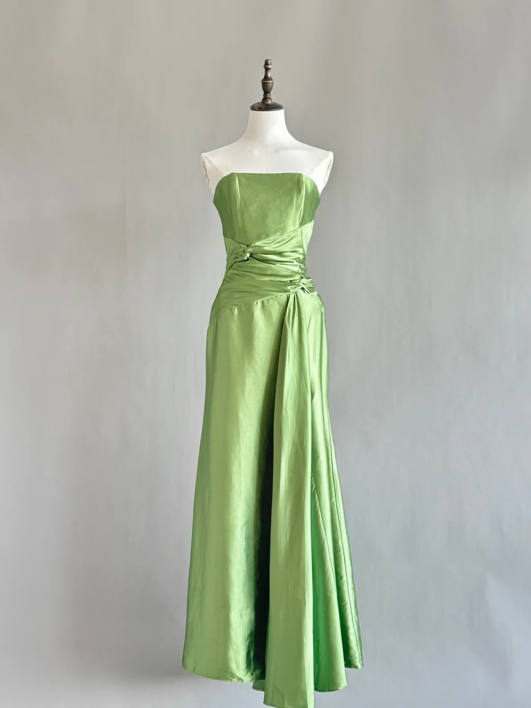Strapless A Line Green Satin Prom Dress Formal Evening Dress P1321