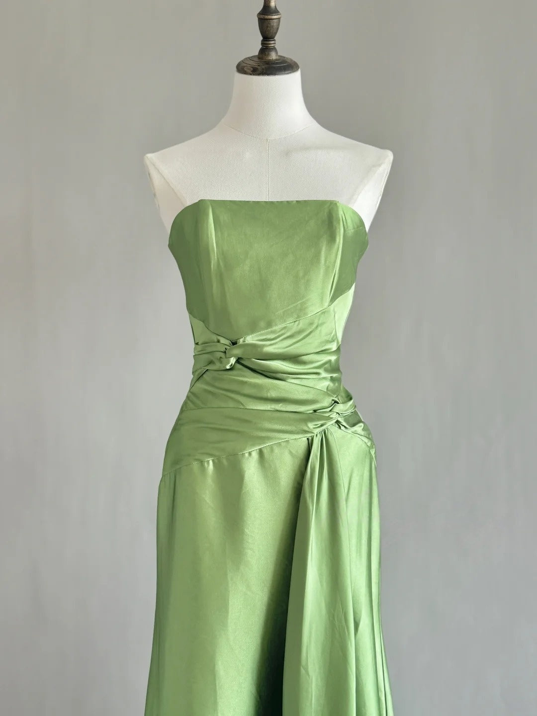 Strapless A Line Green Satin Prom Dress Formal Evening Dress P1321