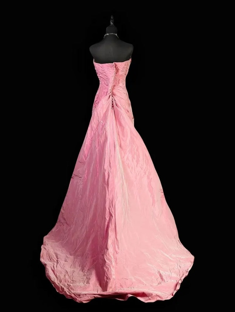 Strapless A Line Pink Formal Prom Dress Retro Evening Gown  P1820