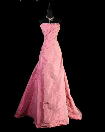 Strapless A Line Pink Formal Prom Dress Retro Evening Gown  P1820