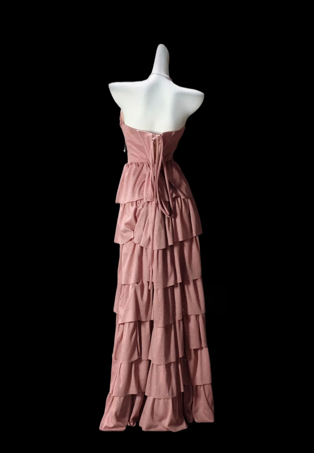Strapless A Line Pink Layered Formal Prom Dress With Slit  P2427