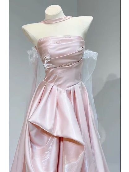 Strapless A Line Pink Prom Dress Sweet Birthday Dress  P933