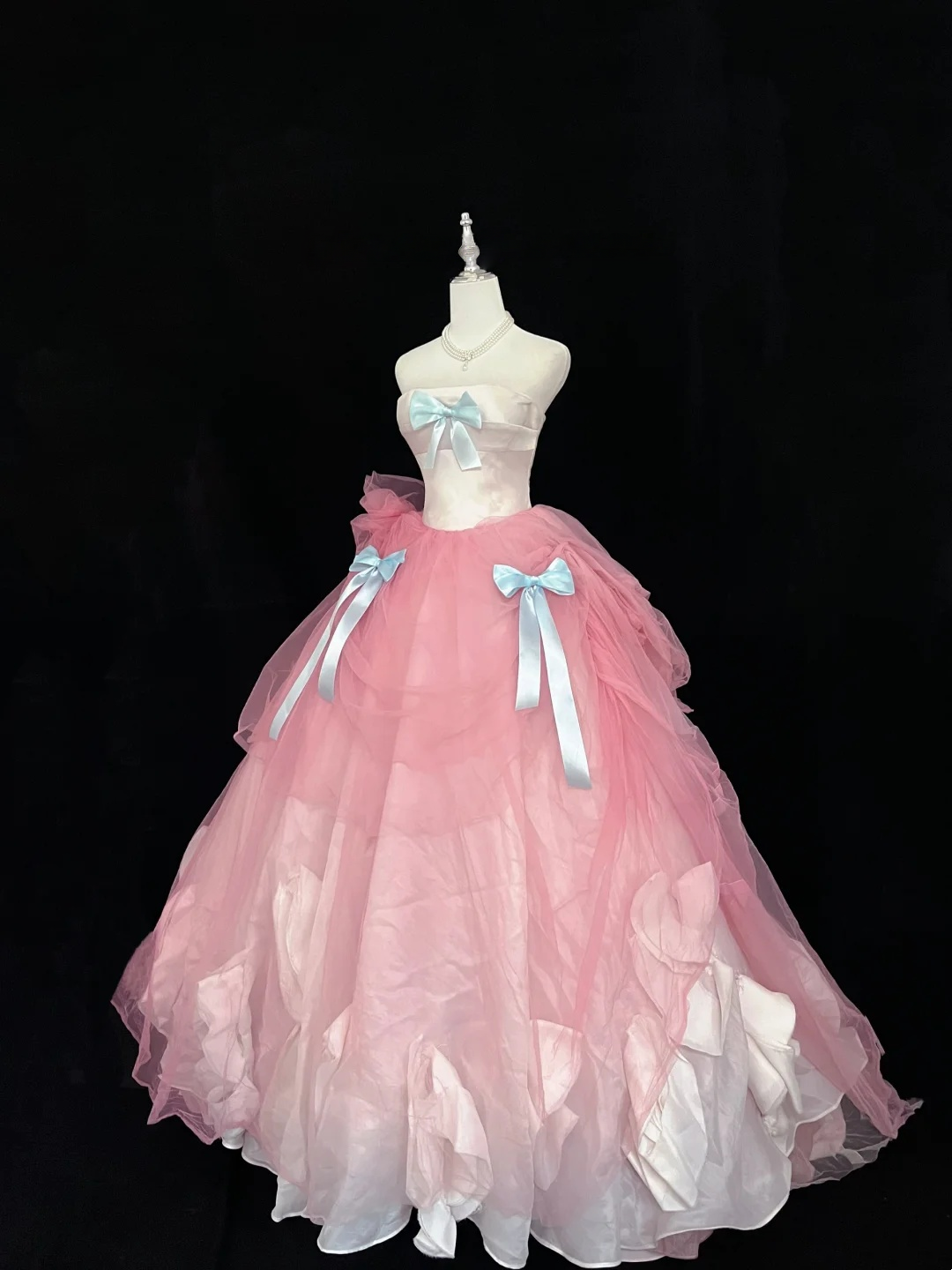 Strapless A Line Pink Prom Dress With Bow Sweet Birthday Dress For Teens  P1168