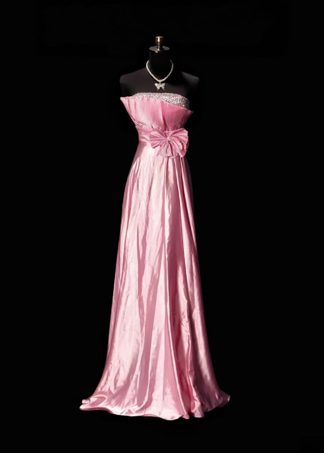 Strapless A Line Pink Satin Formal Prom Dress  P1972
