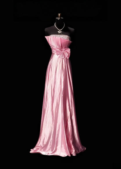 Strapless A Line Pink Satin Formal Prom Dress  P1972