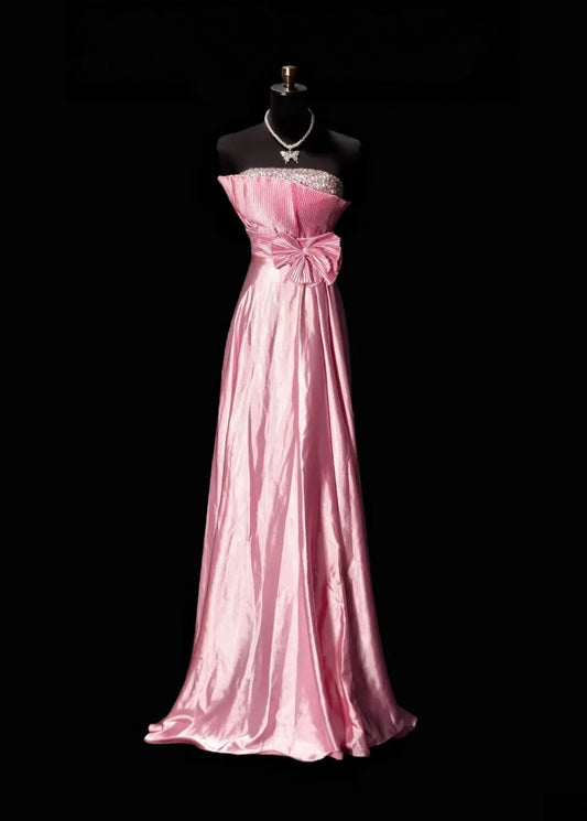 Strapless A Line Pink Satin Formal Prom Dress  P1972