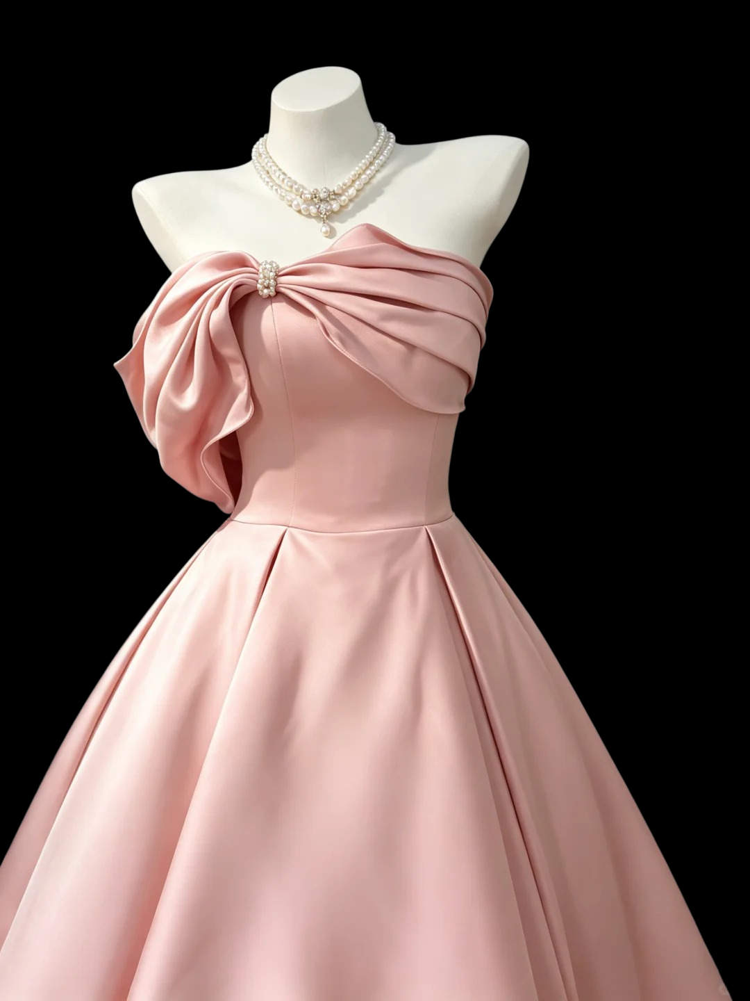 Strapless A Line Pink Satin Formal Prom Dress Sweet Evening Gowns  P1985