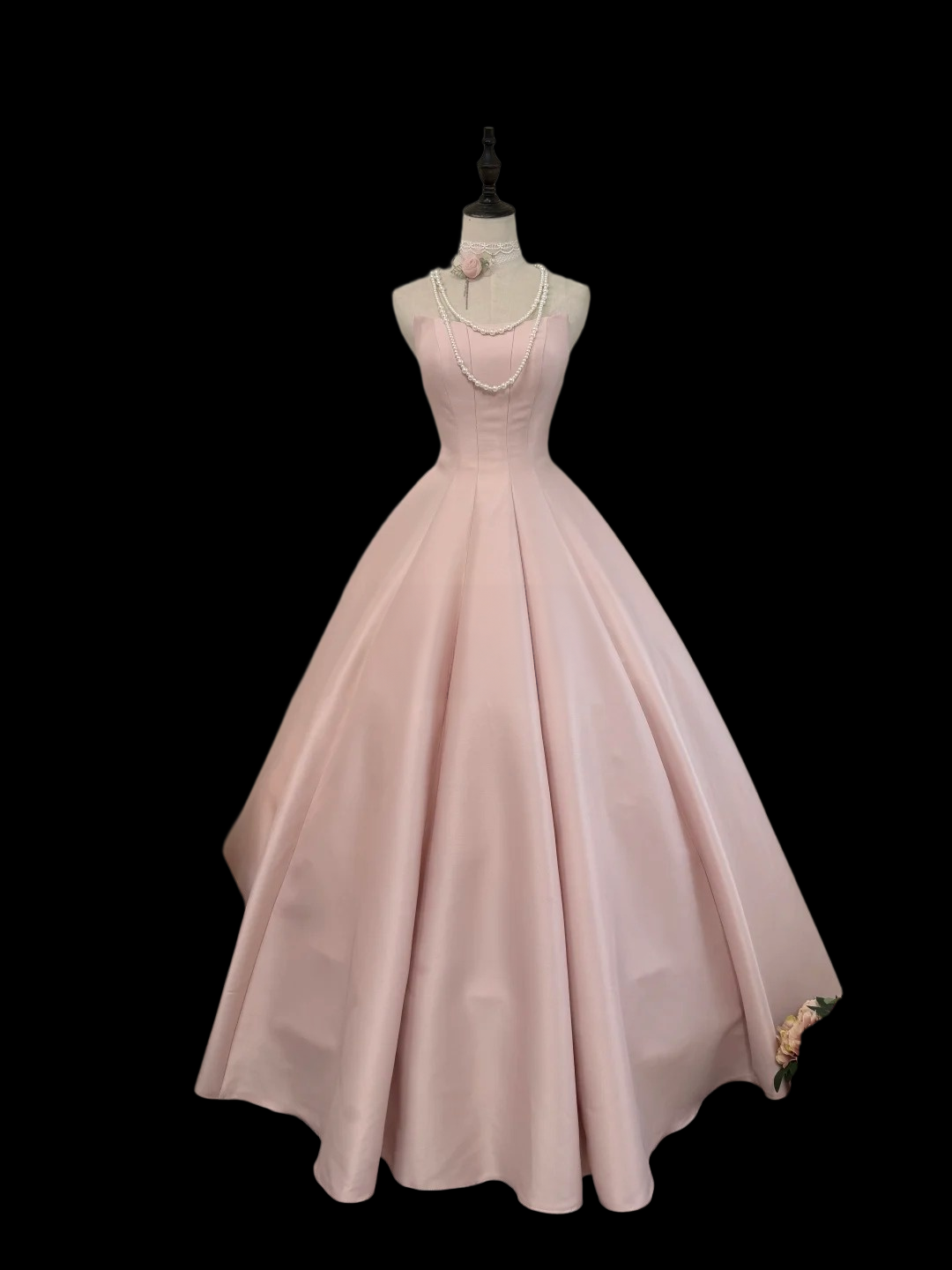 Strapless A Line Pink Satin Prom Dress Sweet Birthday Dress  P1792