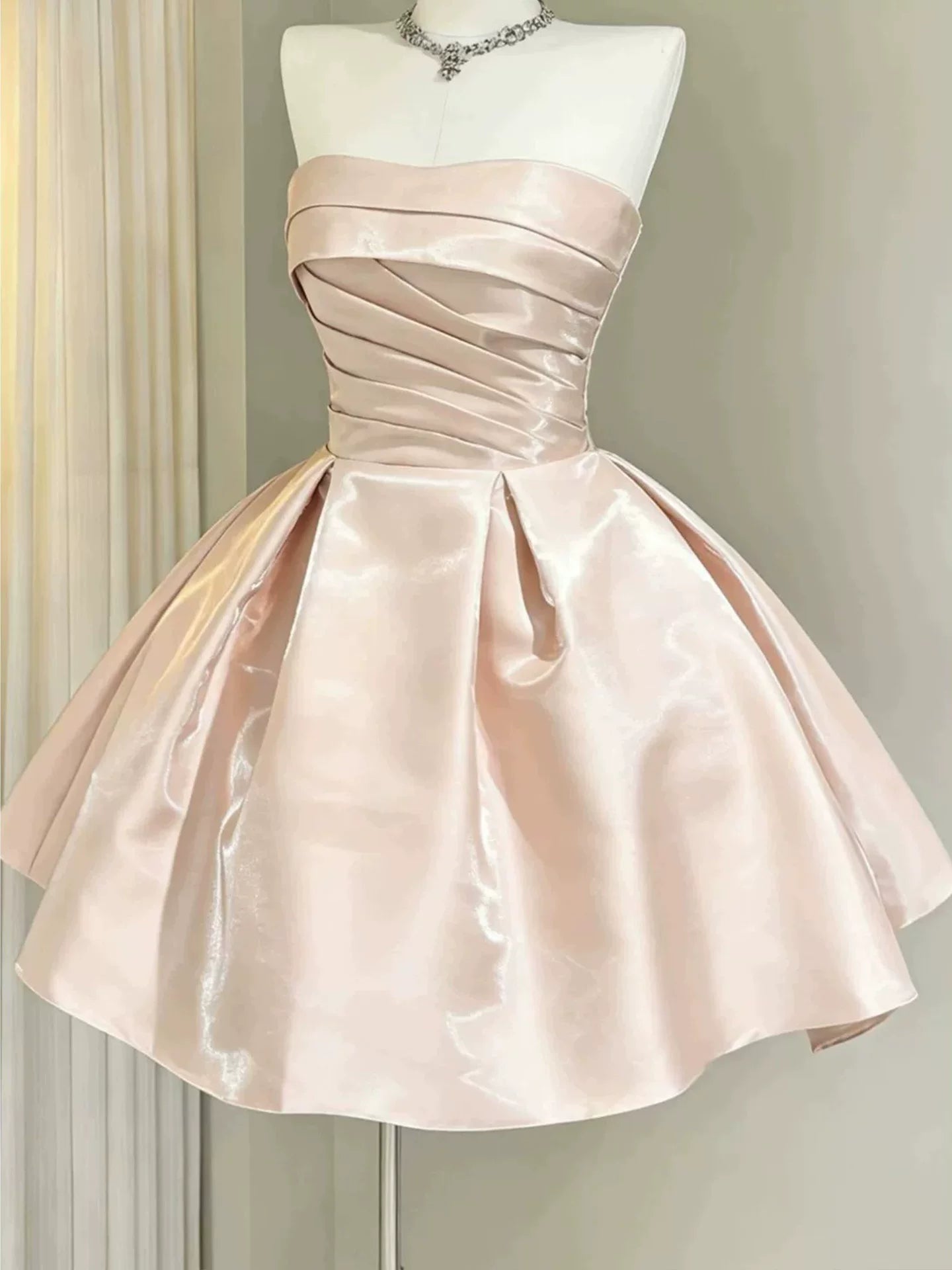 Strapless A Line Pink Short Homecoming Dress Birthday Dress   P1753