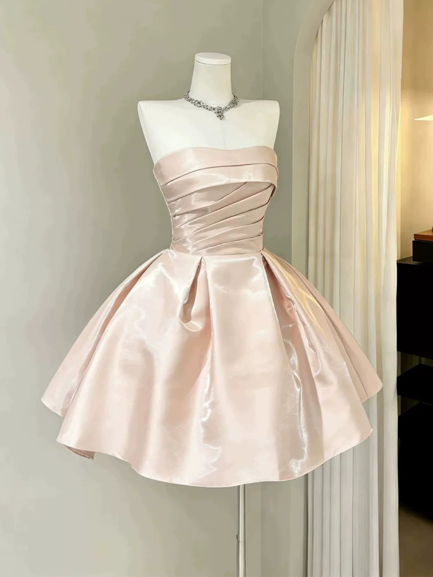 Strapless A Line Pink Short Homecoming Dress Birthday Dress   P1753