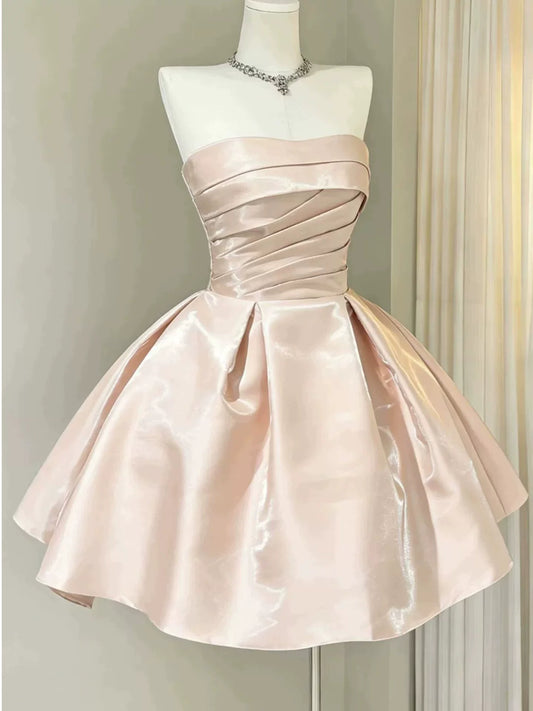 Strapless A Line Pink Short Homecoming Dress Birthday Dress   P1753