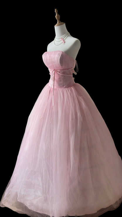 Strapless A Line Pink Tulle Formal Prom Dress P1886