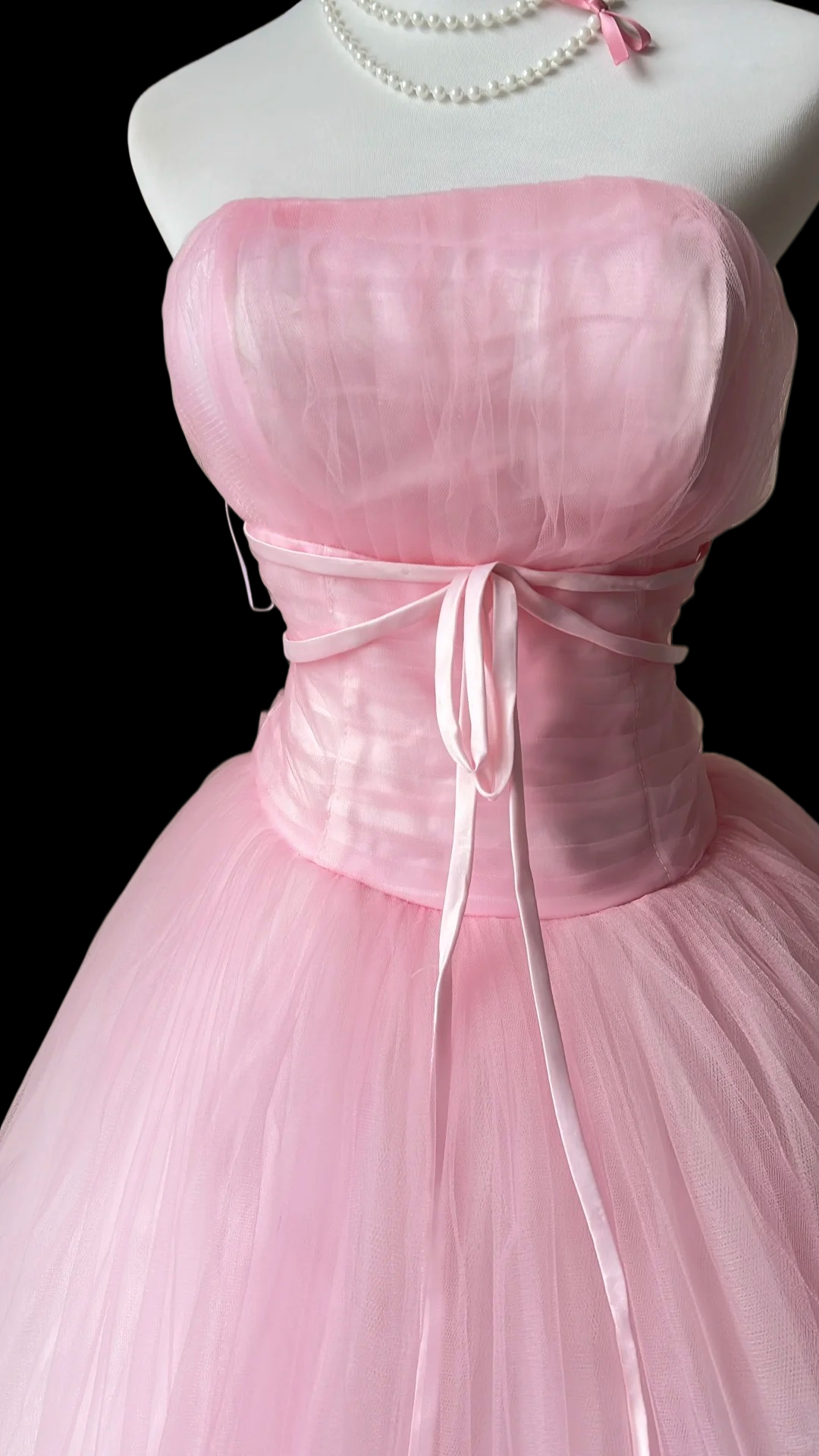 Strapless A Line Pink Tulle Formal Prom Dress P1886