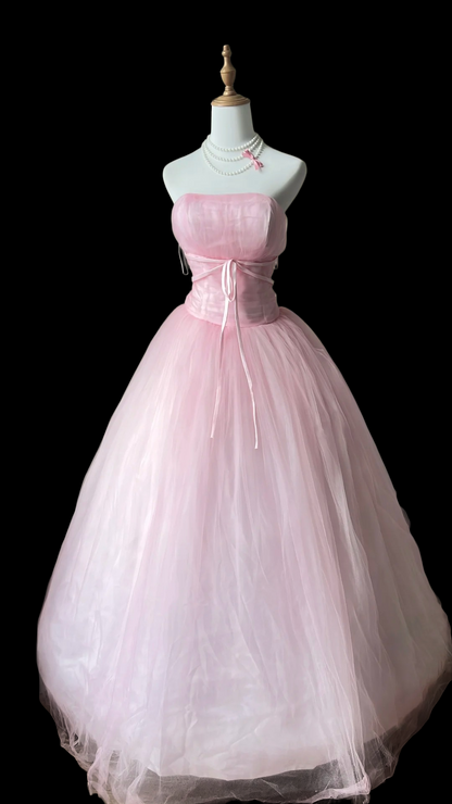 Strapless A Line Pink Tulle Formal Prom Dress P1886