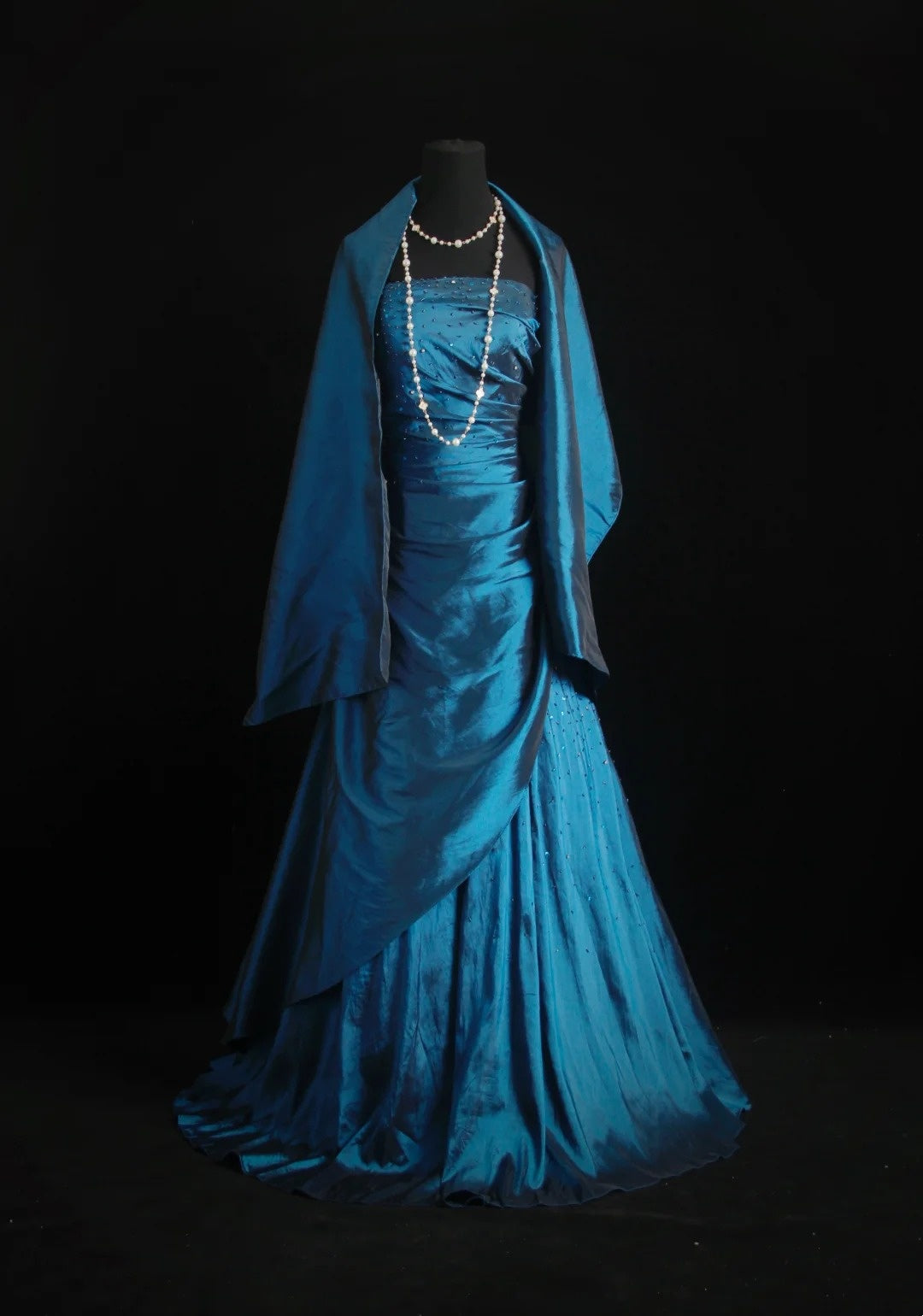 Strapless A Line Retro Prom Dress Beaded Taffeta Evening Dress  P1383