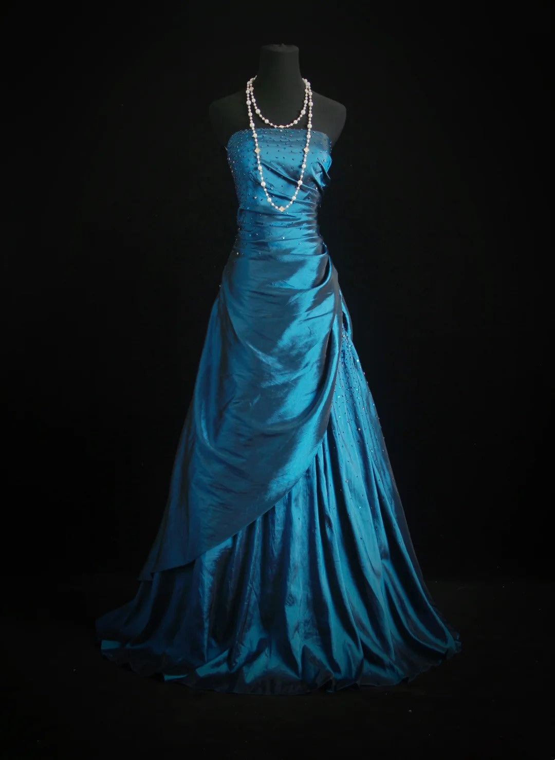 Strapless A Line Retro Prom Dress Beaded Taffeta Evening Dress  P1383