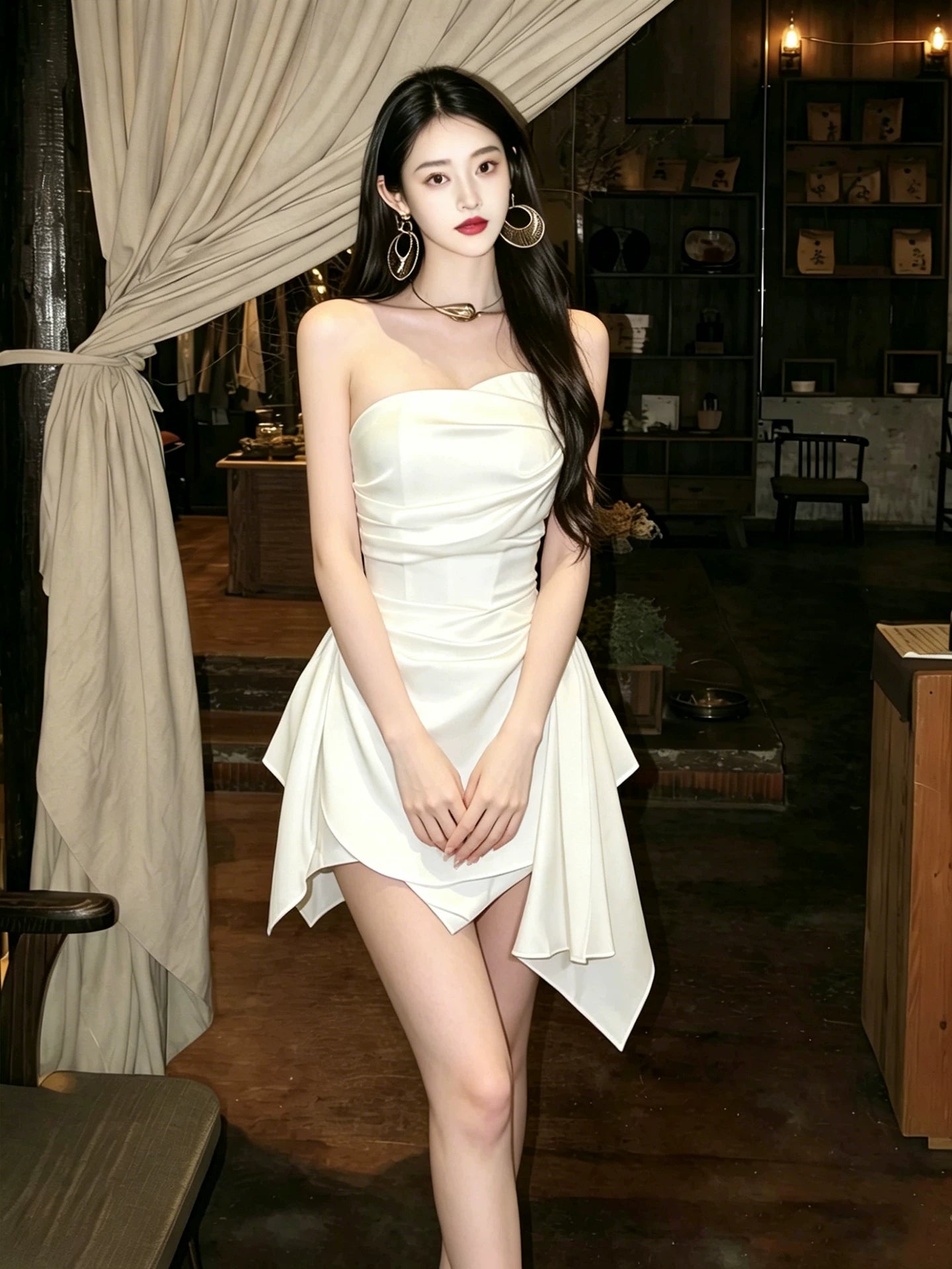 Strapless A Line Satin Birthday Dress Short Graduation  Dress P1754