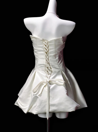 Strapless A Line Satin Birthday Dress Short Homecoming Dress  P1978