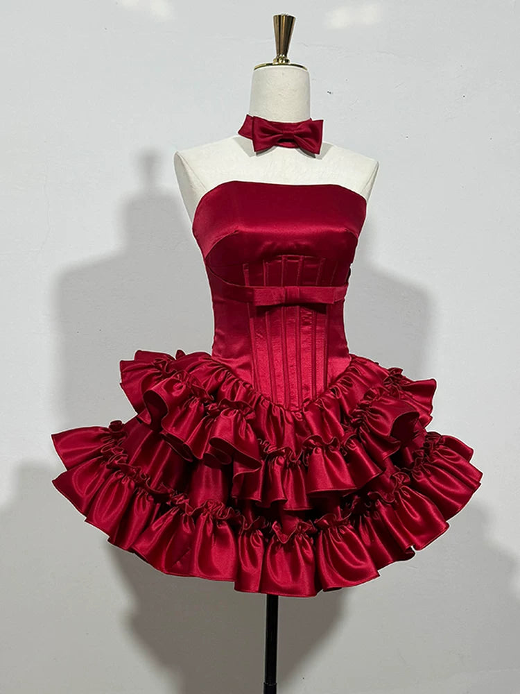 Strapless A Line Satin Birthday Dress Short Party Dress  P1467