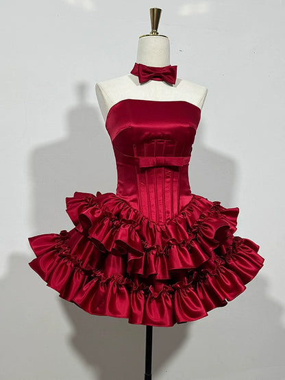Strapless A Line Satin Birthday Dress Short Party Dress  P1467