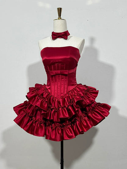 Strapless A Line Satin Birthday Dress Short Party Dress  P1467