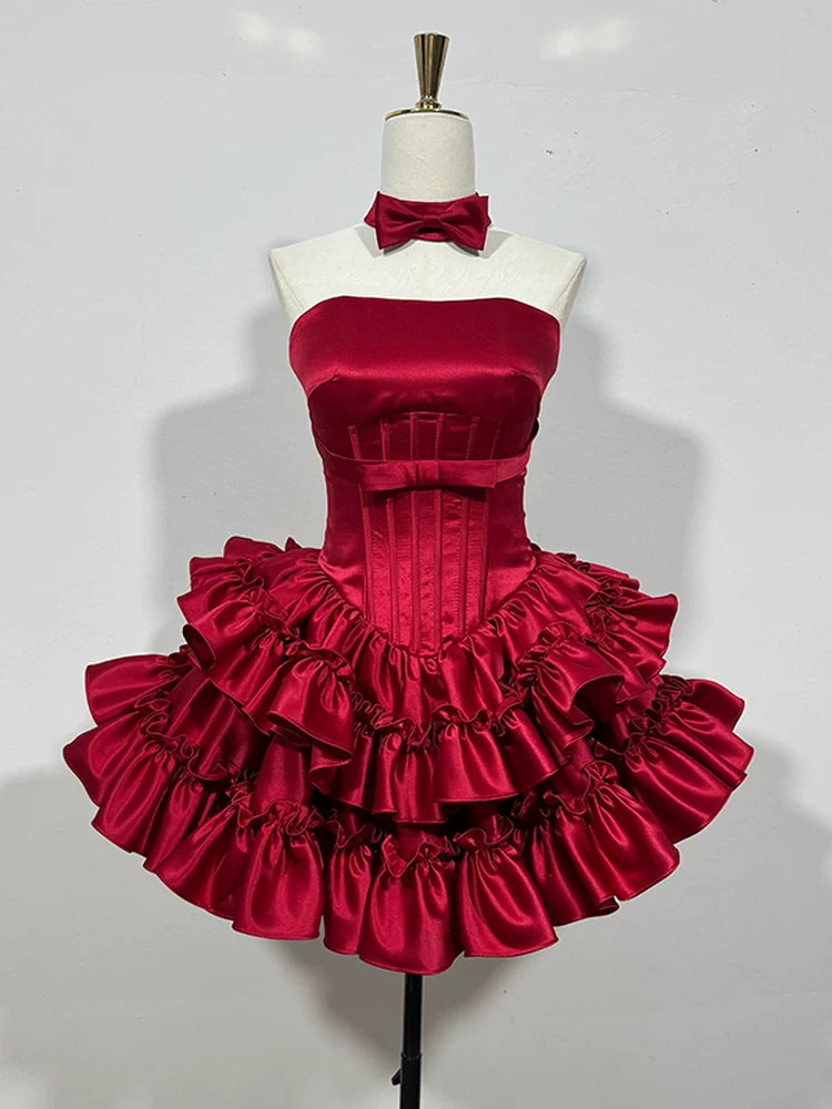 Strapless A Line Satin Birthday Dress Short Party Dress  P1467