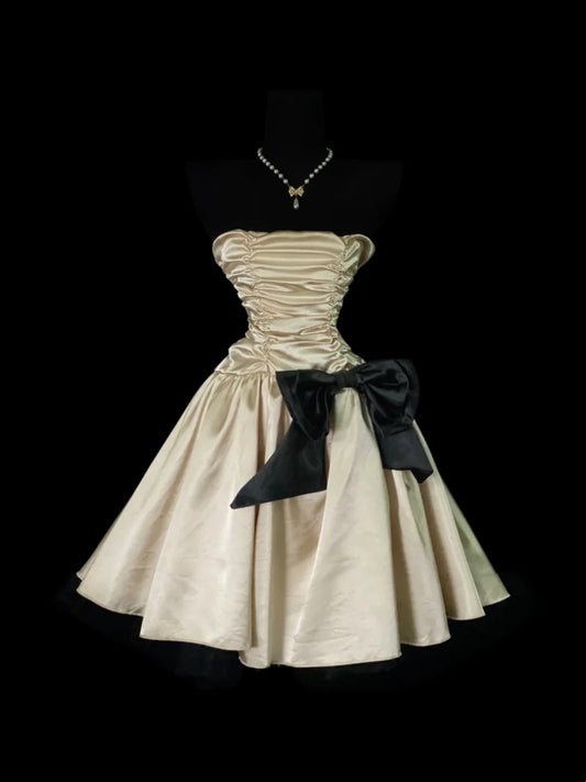 Strapless A Line Satin Homecoming Dress With Bow  P1763