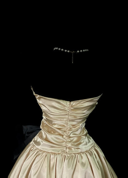 Strapless A Line Satin Homecoming Dress With Bow  P1763